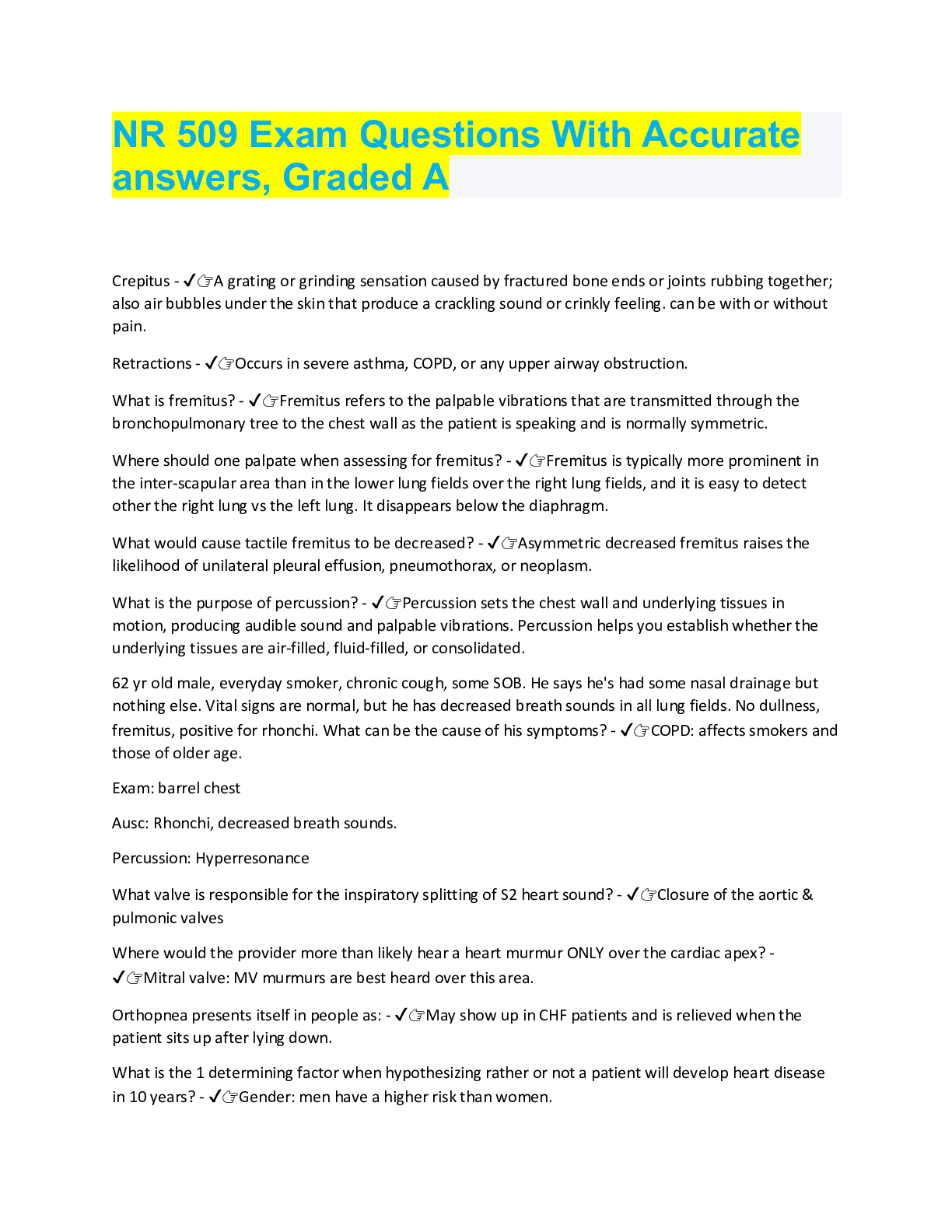 Preview image for NR 509 Exam | Questions With Accurate answers, Graded A